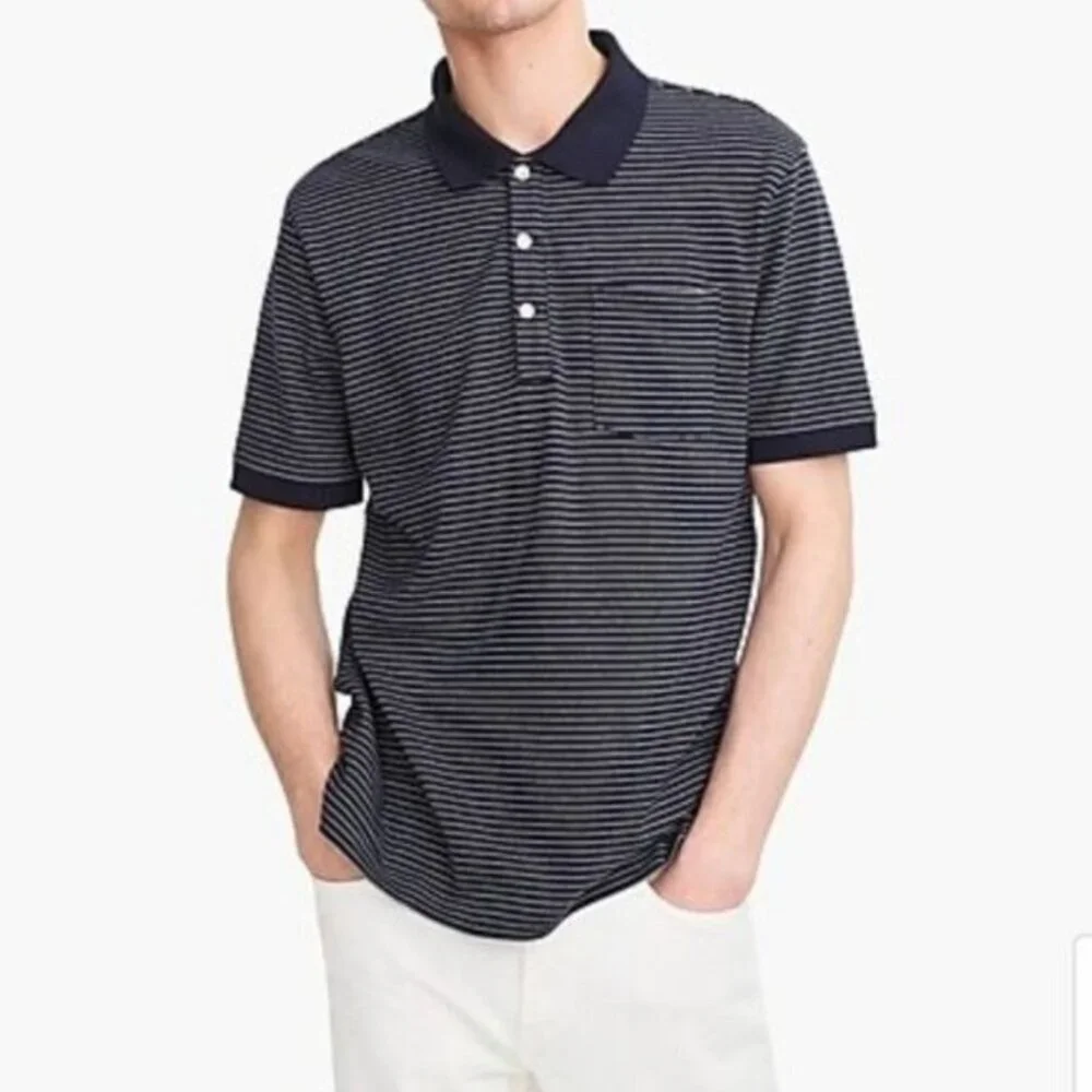 Men's J. CREW Stretch Piqué Polo Shirt in Navy Stripe J6922- Size M